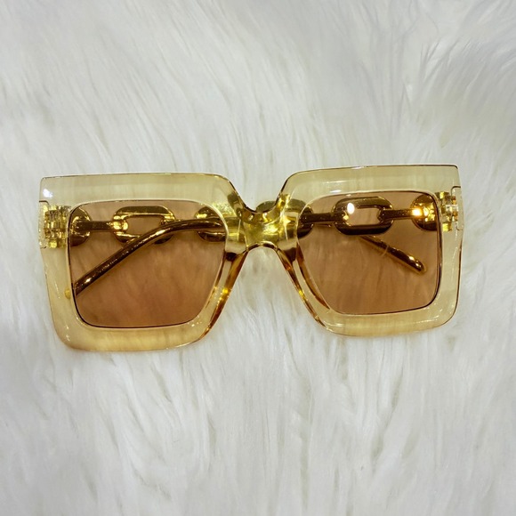 Unbranded Accessories - Oversized Square Sunglasses Champagne Yellow Gold Chain Link Temples Womens